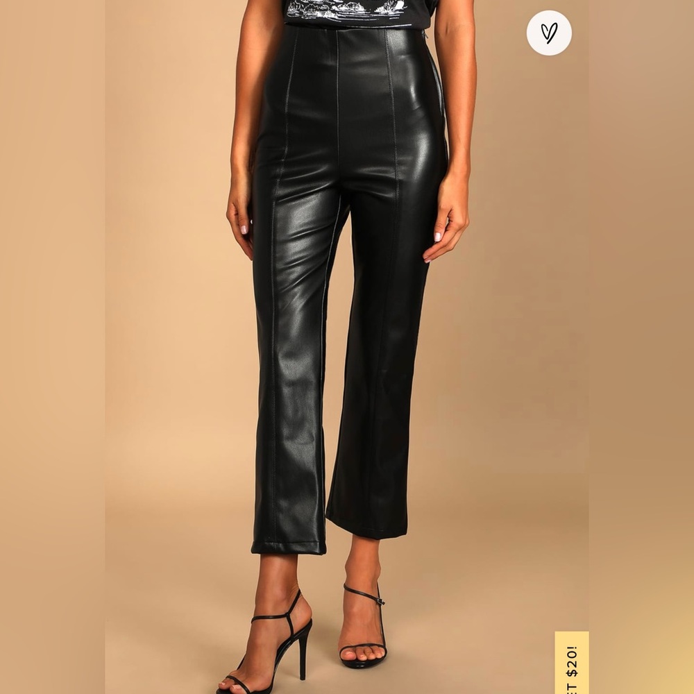 Lulus Black Leather Cropped Flare Pants